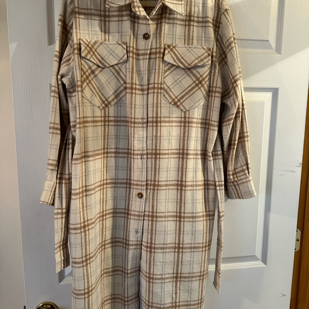 Plaid button up long jacket